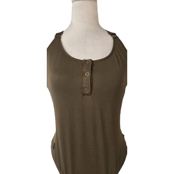 Ralph Lauren Polo One Piece Swimsuit Snap Front Cross Back Olive Green M Prep - Picture 4 of 8